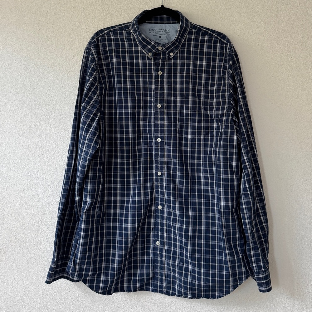 Banana Republic XL Tall Grant Slim Fit Luxe Stretch Poplin Button Up Shirt
